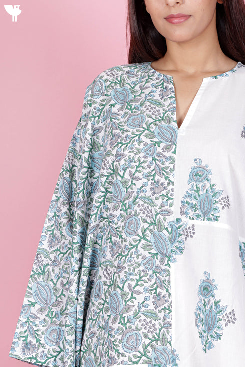 Cambric Cotton Dress  In Floral Block Print